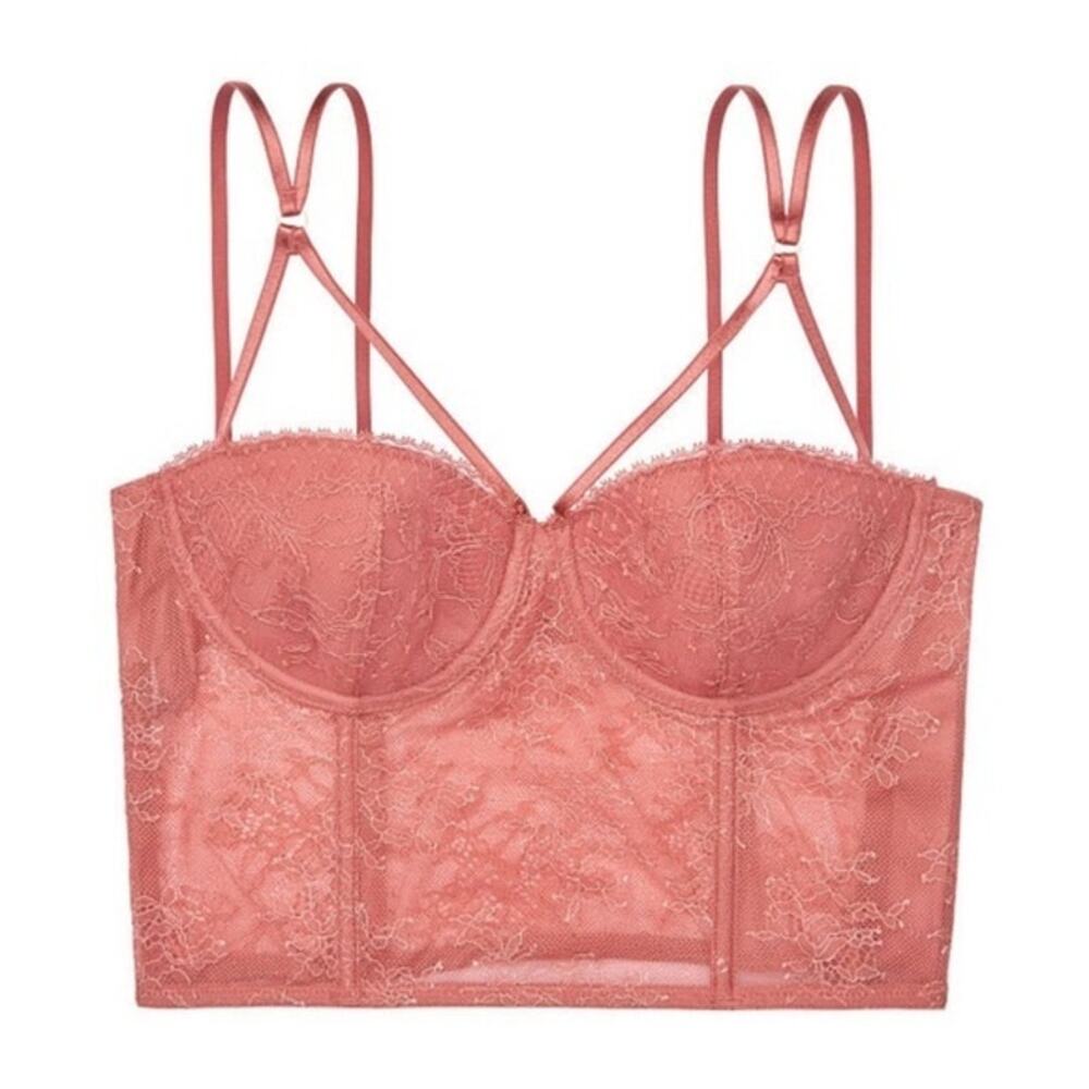 Victoria's Secret Very Sexy Corset Crop Top Pink Lace Bralette size 32C NEW Tags